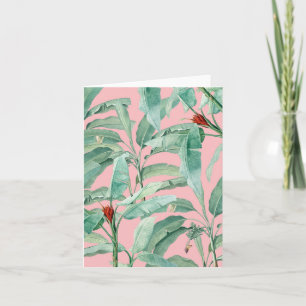 Carte Aquarelle rose moderne Tropical Banana Palm Feuill