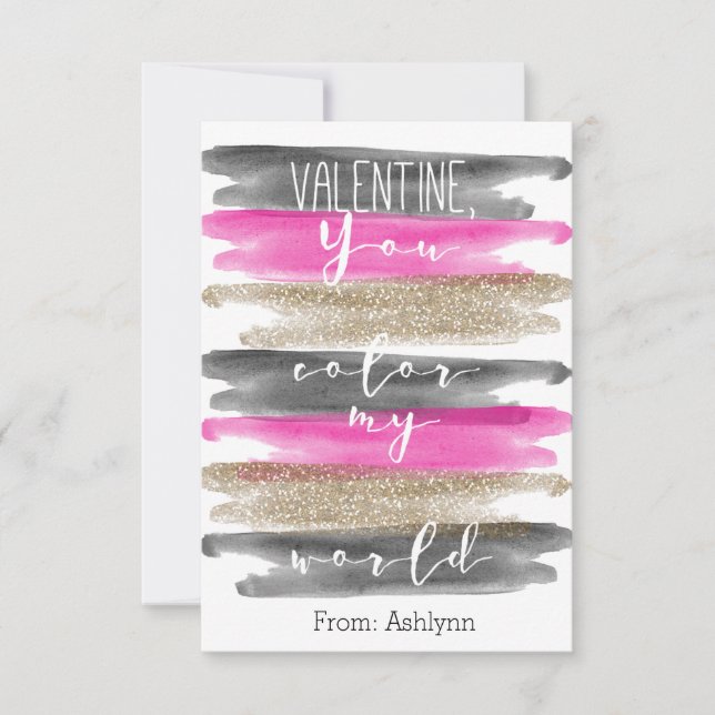 Carte Aquarelle rose or Vous Couleur Mon Monde Valentine (Devant)