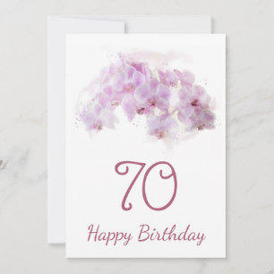 Carte Aquarelle rose orchidée Floral 70e anniversaire