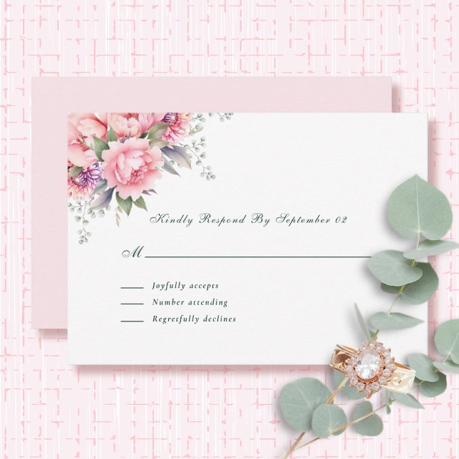 Carte Aquarelle rose pâle Floral Romantique Script RSVP (Créateur téléchargé)
