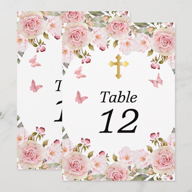Carte Aquarelle rose Papillons floraux Tableau croisé No (Devant / Derrière)