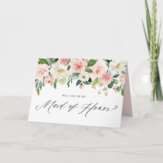 Carte Aquarelle rose Pêche Florales Soyez ma femme d'hon (Devant)