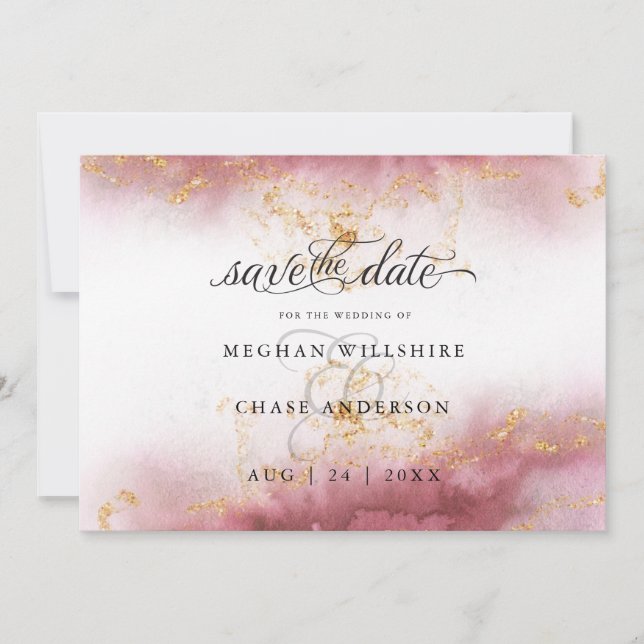 Carte Aquarelle Rose Quartz Gold Geode BarefootBride™ (Devant)