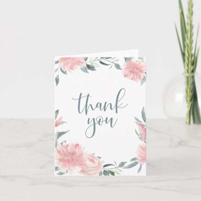 Carte Aquarelle rose rose ciré Merci floral (Devant)