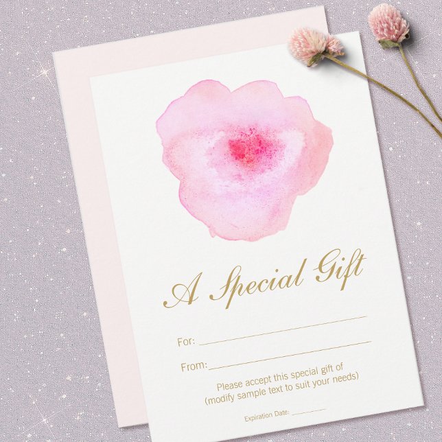 Carte Aquarelle rose Spa floral certificat cadeau de sal (Créateur téléchargé)