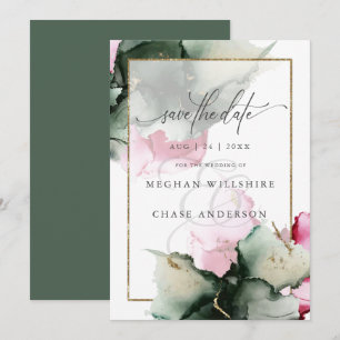 Carte Aquarelle rose verte moderne Sage Abstrait