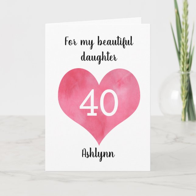 Carte Aquarelle rouge Coeur 40e anniversaire (Devant)