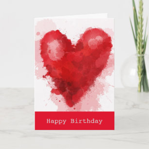 Carte Aquarelle rouge coeur gothique fille anniversaire