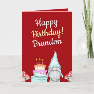 Carte Aquarelle Rouge Gnome Champignons Anniversaire