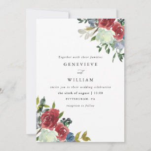 Carte Aquarelle rouge luxuriante Bouquet Mariage