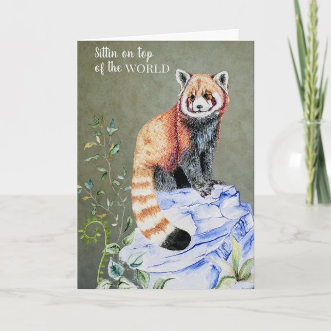 Carte Aquarelle Rouge Panda Sage Gold Graduation (Devant)