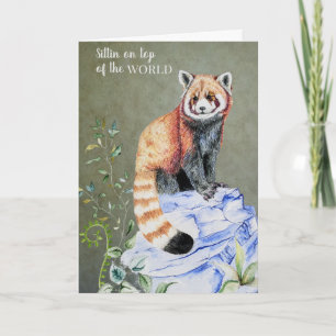 Carte Aquarelle Rouge Panda Sage Gold Graduation