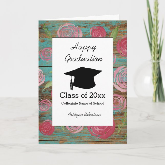 Carte Aquarelle rustique Classe florale de 2025 Graduati (Devant)