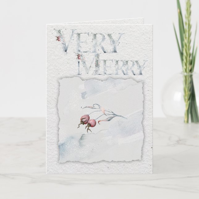Carte Aquarelle rustique hiver Berry Noël (Devant)