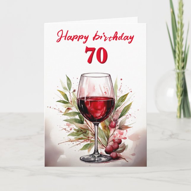 Carte Aquarelle rustique Verre rouge 70e anniversaire (Devant)