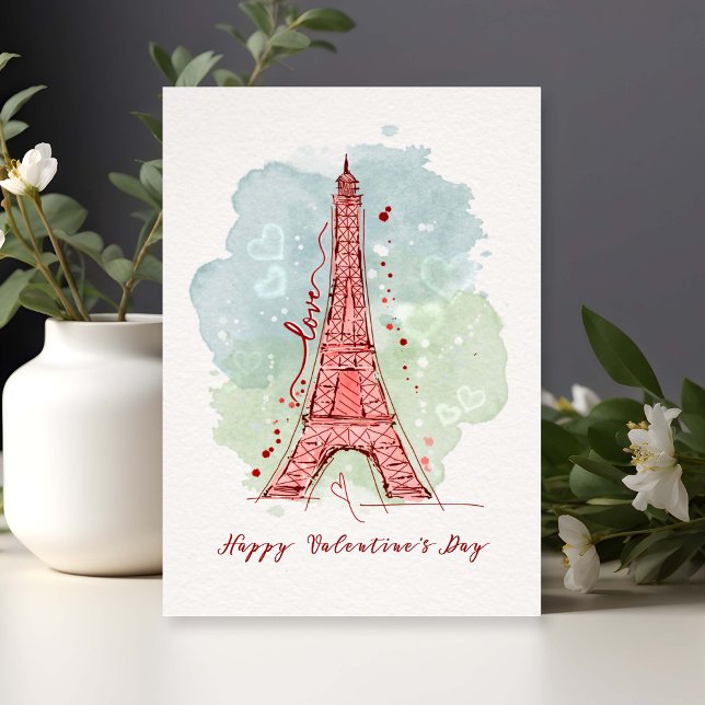 Carte Aquarelle Saint Valentin Sketchy Doodle Eiffel (Créateur téléchargé)