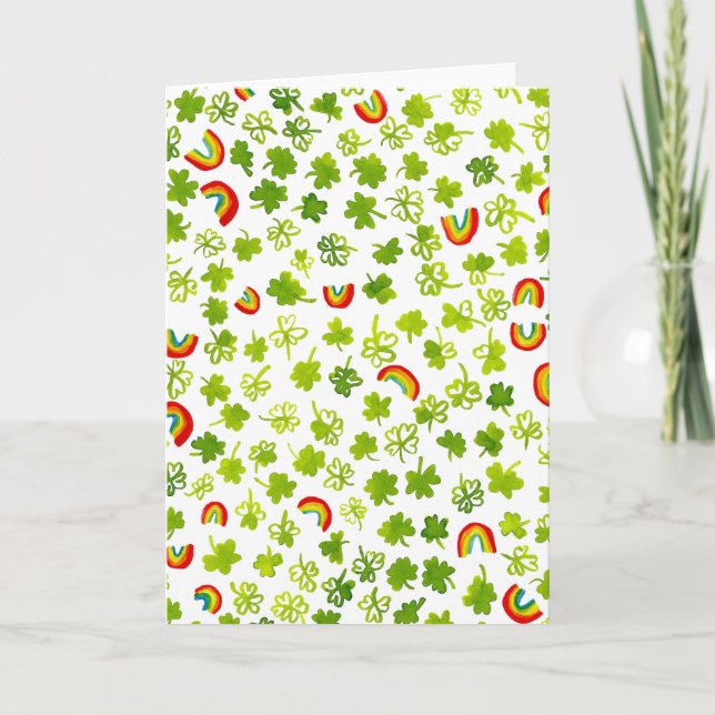 Carte Aquarelle Shamrock & Rainbows Irish St Patty's (Devant)
