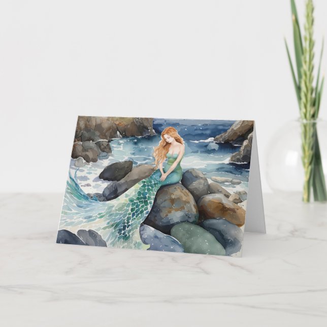 Carte Aquarelle Sirène Penser À Vous (Devant)