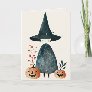 Carte Aquarelle Sorcière et Jack o Lanterns Joyeux Hallo