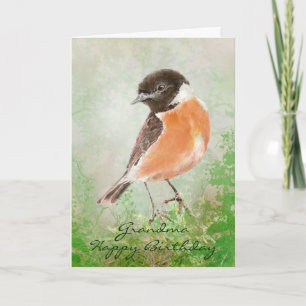 Carte Aquarelle Stonechat Bird Joyeux Anniversaire Grand