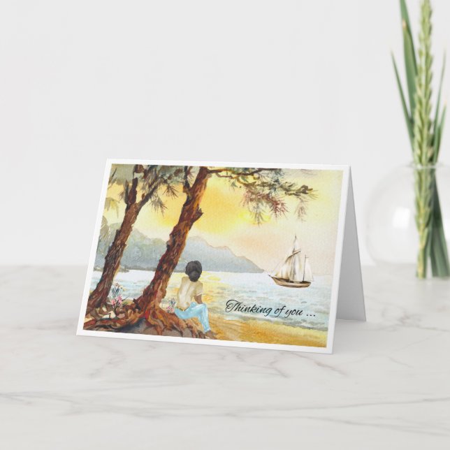 Carte Aquarelle Sunset Voilier Sympathe (Devant)