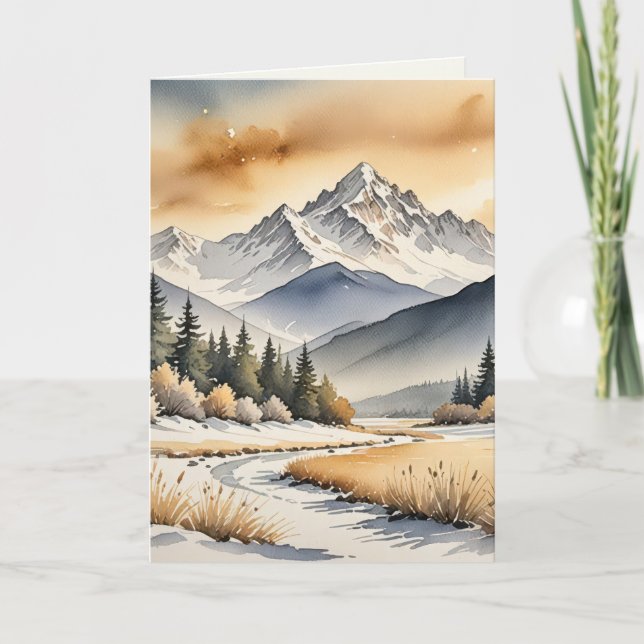 Carte Aquarelle Sympathique Montagnes enneigées (Devant)