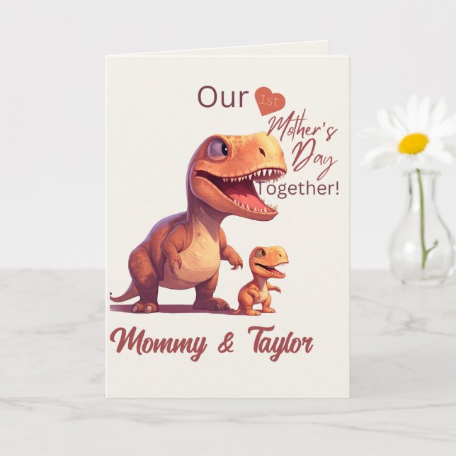 Carte Aquarelle T-Rex et bébé, Fête des mères (Petite plante)