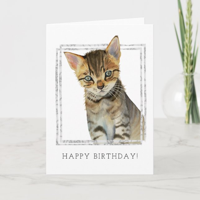 Carte Aquarelle Tabby Cat | Joyeux anniversaire (Devant)