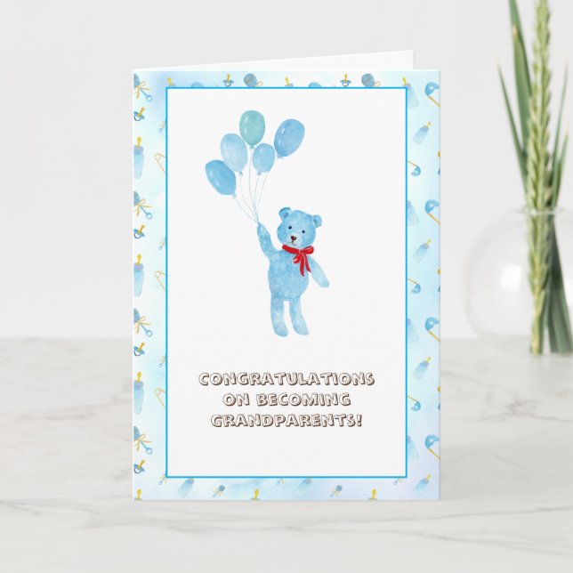 Carte Aquarelle Teddy Bear Félicitations grand-parents (Devant)