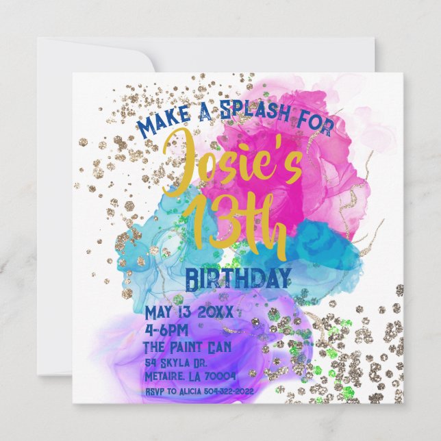 Carte Aquarelle teinture teinture Paint Splash Invitatio (Devant)