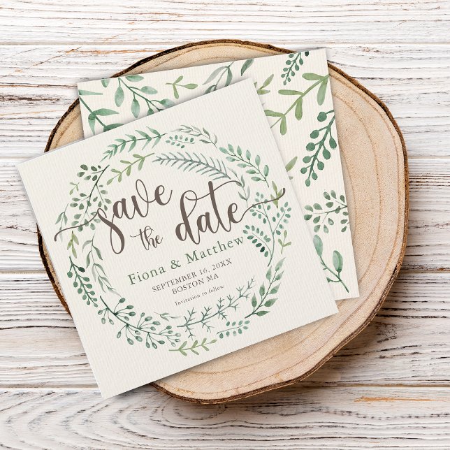 Carte Aquarelle Terrain Botanique Enregistrer La Date (Watercolor Botanical Wreath Save The Date)