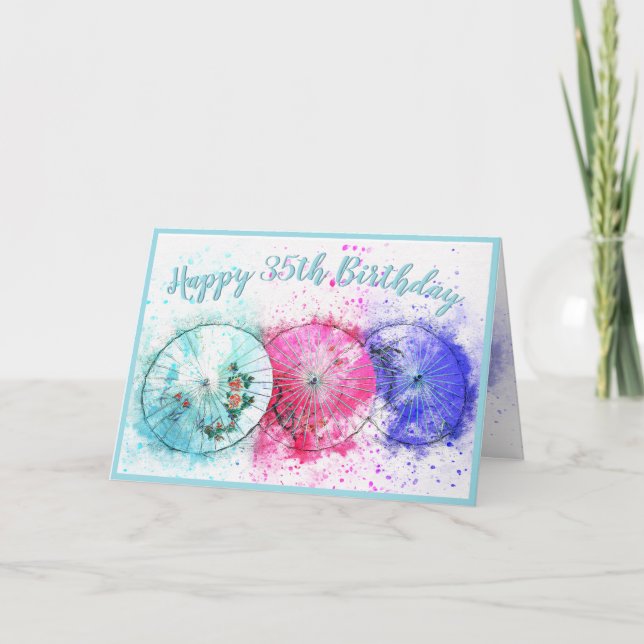 Carte Aquarelle Tropical Drink Umbrellas 35e anniversair (Devant)
