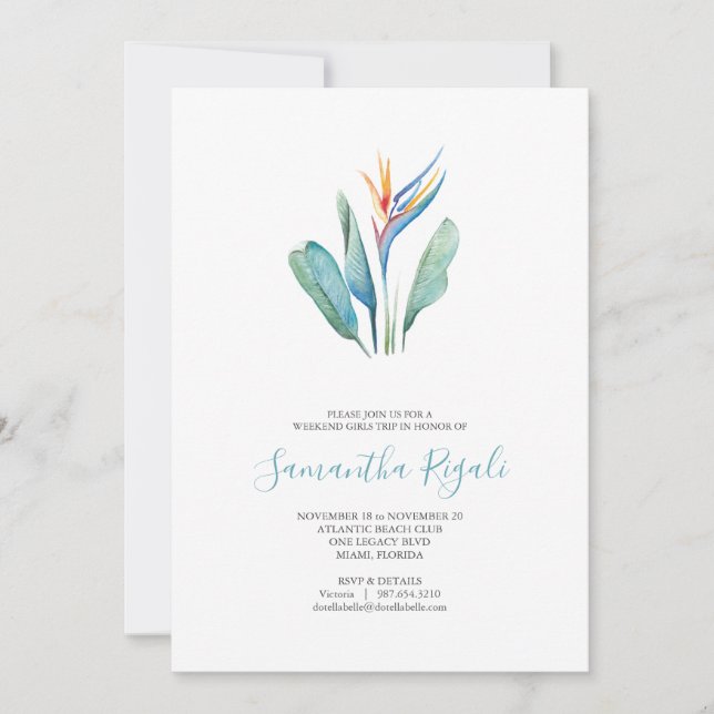 Carte Aquarelle tropicale Floral Girls Week-end Voyage (Devant)