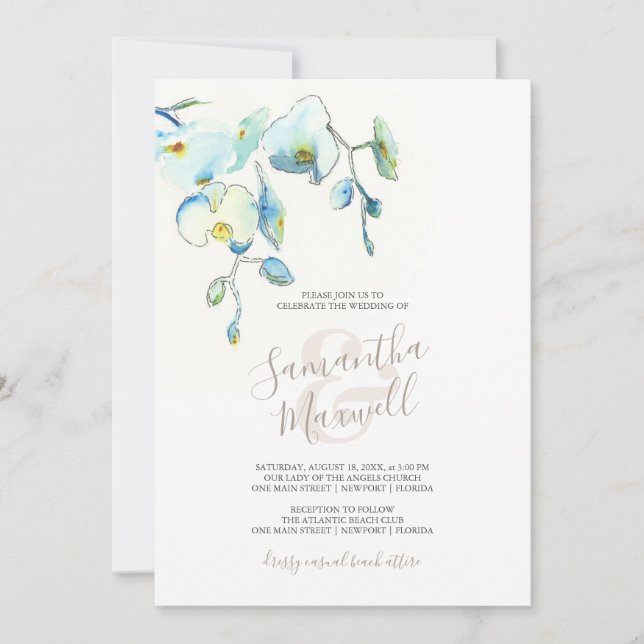 Carte Aquarelle tropicale florale Mariage papeterie (Devant)