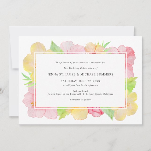 Carte Aquarelle tropicale Hibiscus floral mariage (Devant)