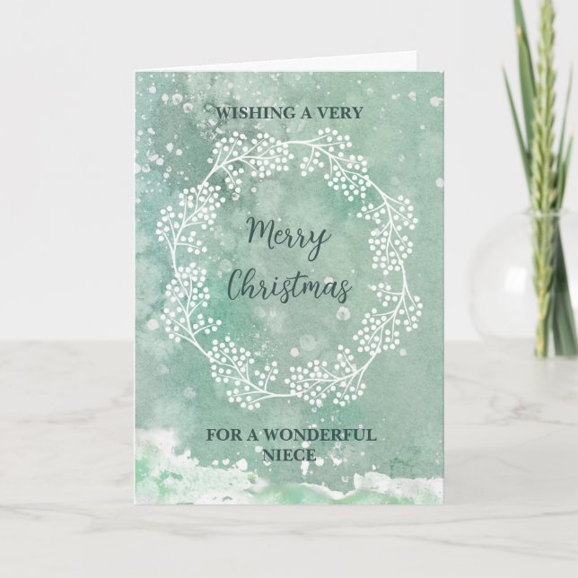 Carte Aquarelle turquoise nièce Joyeux Noël (Devant)