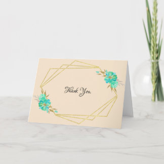 Carte Aquarelle turquoise or Floral Tan géométrique