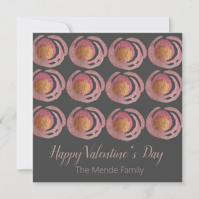 Carte Aquarelle Valentines Jour Roses métalliques (Devant)