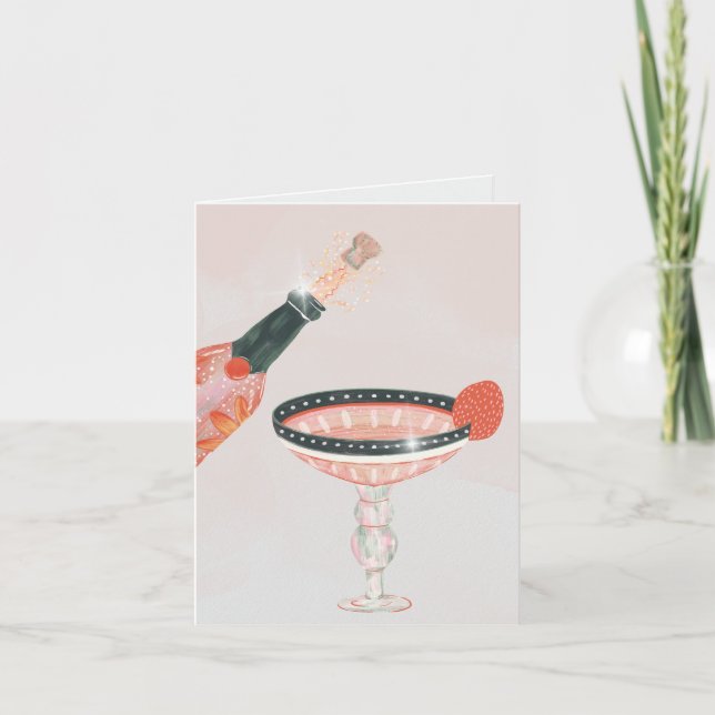 Carte Aquarelle verre de champagne vintage (Devant)