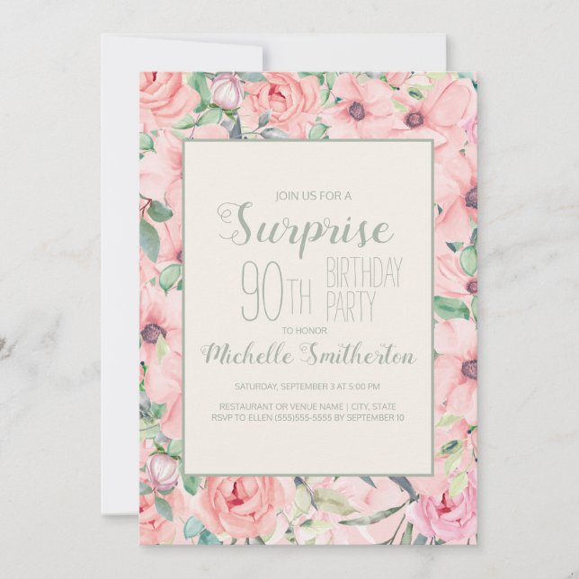 Carte Aquarelle verte de la Monnaie rose 90e anniversair (Devant)