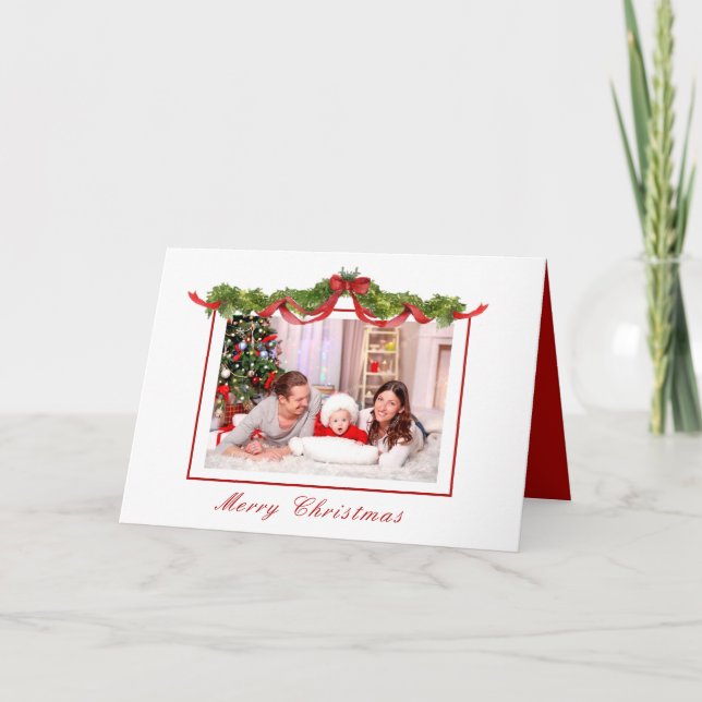 Carte Aquarelle verte photo de Noël Cadre plié (Devant)