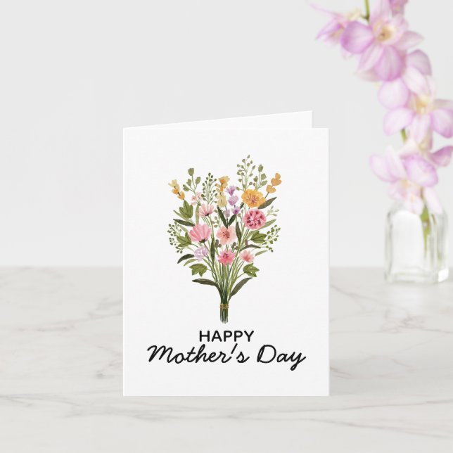 Carte Aquarelle verte rose florale Bonne fête des mères (Orchidée)