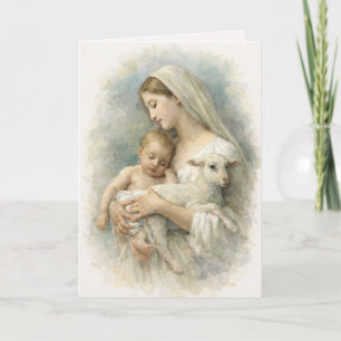Carte Aquarelle Vierge Marie Jésus Agneau