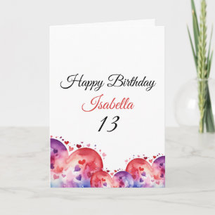 Carte Aquarelle violet élégant Coeur 13e anniversaire