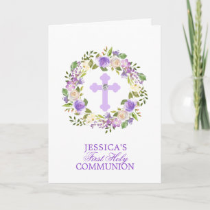 Carte Aquarelle violette Fille Florale Première Sainte C