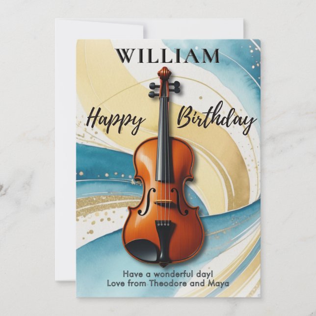 Carte Aquarelle violon tournoie Musique Thème Anniversai (Devant)