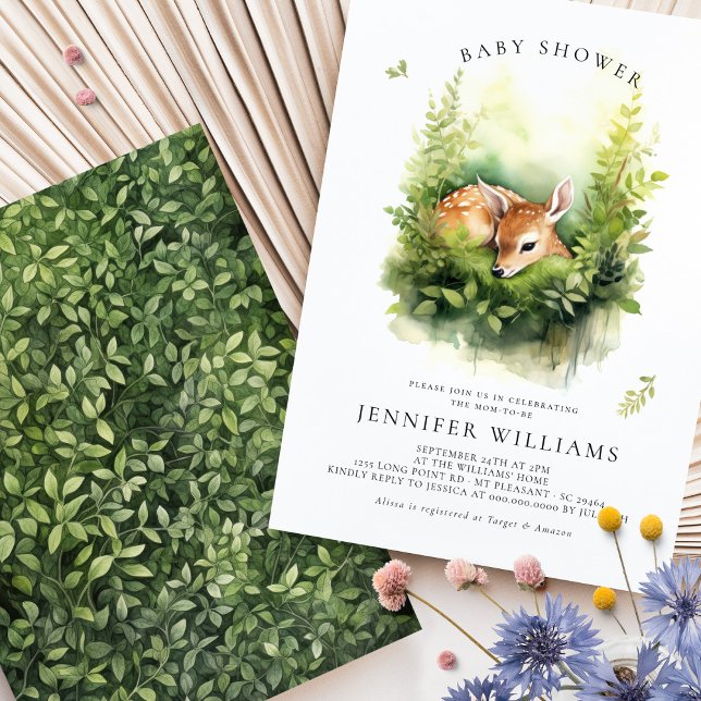 Carte Aquarelle Whimsical baby shower Deer (Créateur téléchargé)