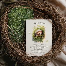 Carte Aquarelle Whimsical baby shower Hérisson