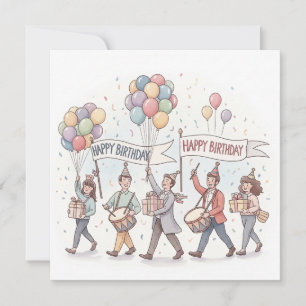 Carte Aquarelle Whimsical Parade d'anniversaire pour enf