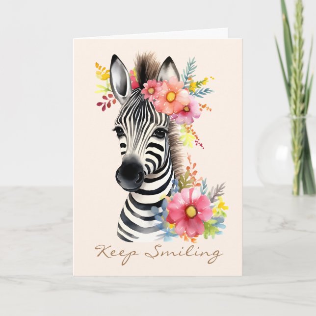 Carte Aquarelle Zèbre et couronne florale (Devant)